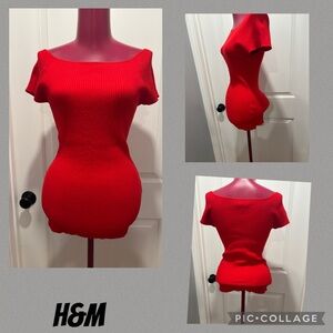 H&M Vibrant Red Ribbed Sweater Medium